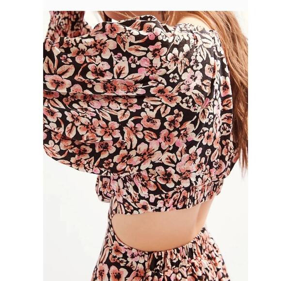 New Free People Jael  Boho Floral Printed Mini Dress $128 MEDIUM Black - Picture 4 of 8